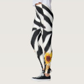 DRUCKTE SCHWARZ-WEISSE ZEBRA-HAUT MIT SONNENBLUMEN LEGGINGS (Links)