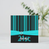 DRUCKTES RIBBON Aqua und Schwarzer Streifen 21. Ge Einladung (Stehend Vorderseite)