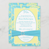 DRUCKTES RIBBON Blau Gelb 50. Geburtstag Einladung (Vorne/Hinten)