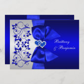 DRUCKTES RIBBON Blau, Silver Floral Wedite Einladung (Vorne/Hinten)