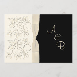 DRUCKTES RIBBON Elfenbeinschwarz-Monogramm Hochzei Einladung