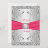 DRUCKTES RIBBON Hot Pink, Silber Wedding Einladung (Vorderseite)