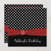 DRUCKTES RIBBON Rotes Schwarzes Polka Punkte 21. G Einladung (Vorne/Hinten)