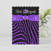 DRUCKTES RIBBON Zebra Glitzer Bat Mitzvah Einladun Einladung (Stehend Vorderseite)