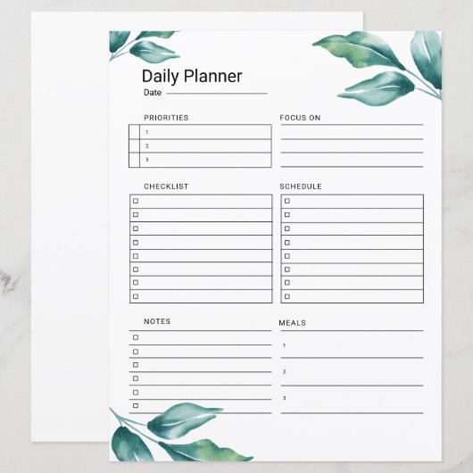 Druckvorlage für den täglichen Planer (Vorne/Hinten)