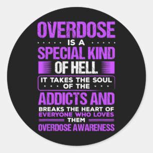 Drug Abuse Purple Ribbon Addict Overdose Awareness Runder Aufkleber