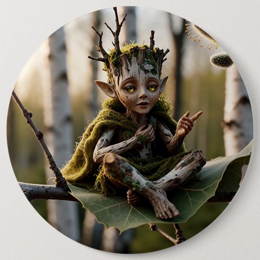 Druid Bard Fae on a Birch Tree Button (Vorderseite)