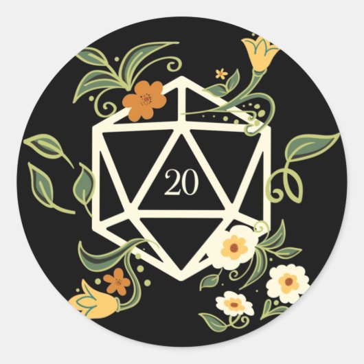 Druid D20 Würfel Pflanze und Blume Runder Aufkleber (Vorderseite)