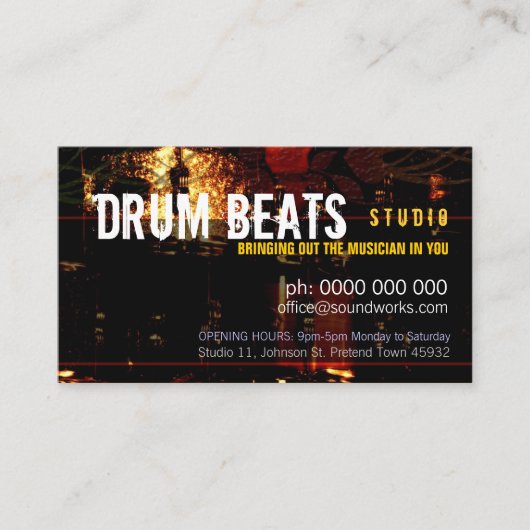 Drum Beats Music Business Card Hinweiskarte (Vorderseite)