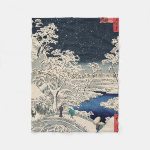 Drum Bridge in Snow Vintage Ukiyo-e Japanische Kun Fleecedecke