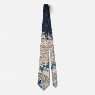 Drum Bridge in Snow Vintage Ukiyo-e Japanische Kun Krawatte