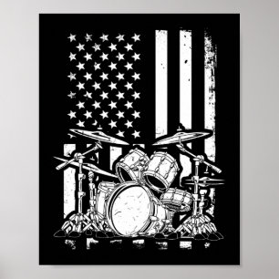 Drum Kit American Flag Drummer Musiker Poster