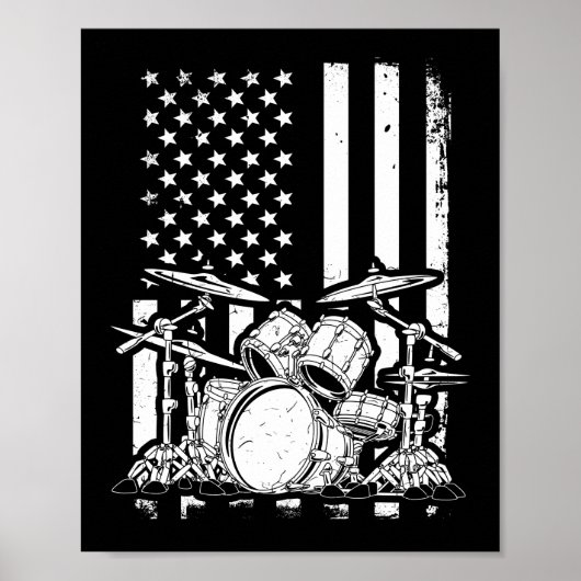 Drum Kit American Flag Drummer Musiker Poster (Vorne)