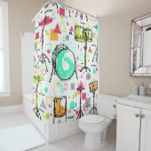 Drum Kit: Das Retro der Wasserfarben-Memphis. Duschvorhang (Beispiel)