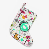 Drum Kit: Das Retro der Wasserfarben-Memphis. Kleiner Weihnachtsstrumpf (Vorderansicht (hängend))