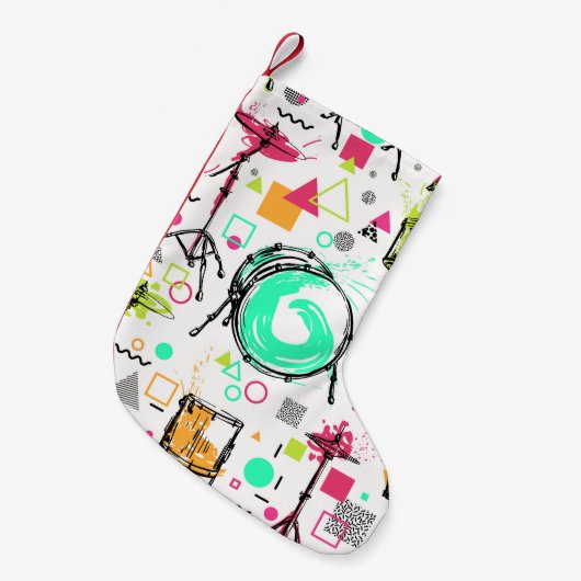 Drum Kit: Das Retro der Wasserfarben-Memphis. Kleiner Weihnachtsstrumpf (Vorderansicht (hängend))