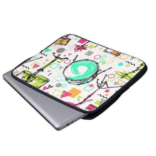 Drum Kit: Das Retro der Wasserfarben-Memphis. Laptopschutzhülle (Vorne Knopf)