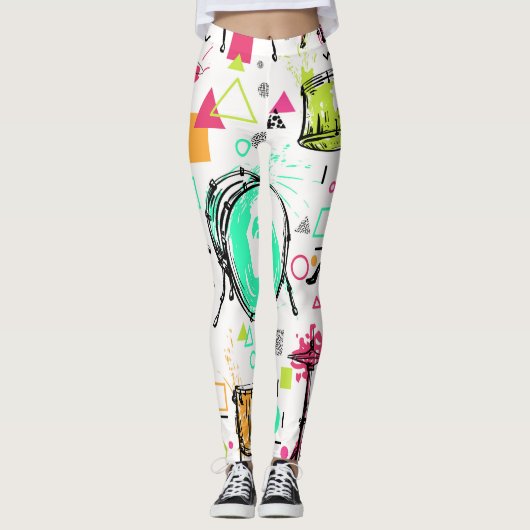 Drum Kit: Das Retro der Wasserfarben-Memphis. Leggings (Vorderseite)