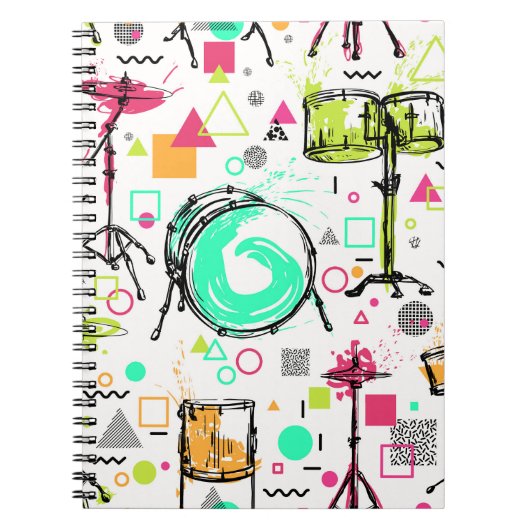 Drum Kit: Das Retro der Wasserfarben-Memphis. Notizblock (Vorderseite)