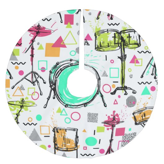 Drum Kit: Das Retro der Wasserfarben-Memphis. Polyester Weihnachtsbaumdecke (Vorderseite)