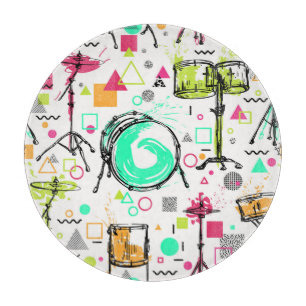 Drum Kit: Das Retro der Wasserfarben-Memphis. Schneidebrett