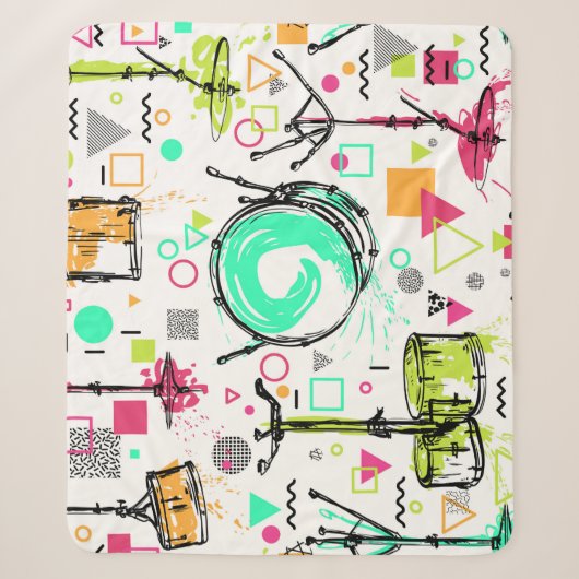 Drum Kit: Das Retro der Wasserfarben-Memphis. Sherpadecke (Vorderseite)