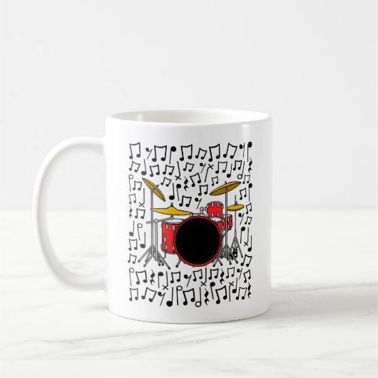 Drum Kit Musical Notes Drummer Schlagzeug Musiker Kaffeetasse (Links)