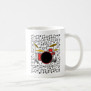 Drum Kit Musical Notes Drummer Schlagzeug Musiker Kaffeetasse
