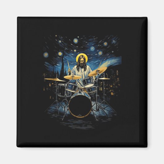 Drum Kit Percussionist Drummer Van Gogh Jesus Play Magnet (Vorne)