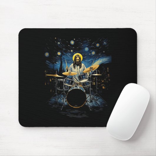 Drum Kit Percussionist Drummer Van Gogh Jesus Play Mousepad (Mit Mouse)