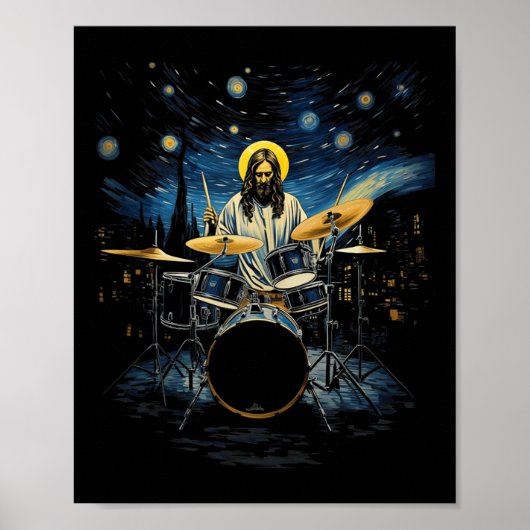 Drum Kit Percussionist Drummer Van Gogh Jesus Play Poster (Vorne)