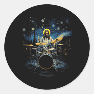 Drum Kit Percussionist Drummer Van Gogh Jesus Play Runder Aufkleber