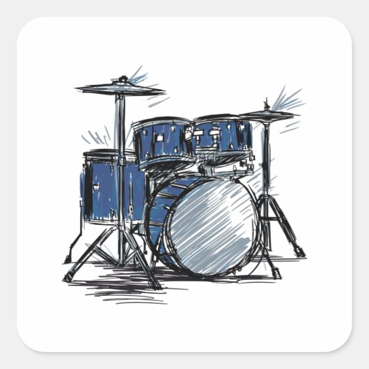 Drum Kit Sketch Music Quadratischer Aufkleber (Vorderseite)