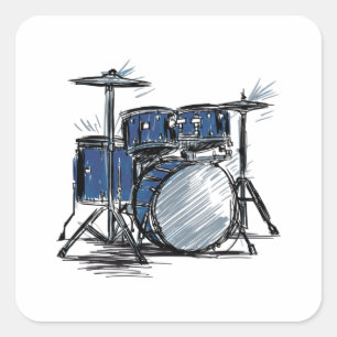 Drum Kit Sketch Music Quadratischer Aufkleber