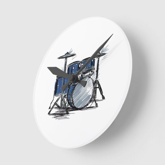 Drum Kit Sketch Music Runde Wanduhr (Winkel)