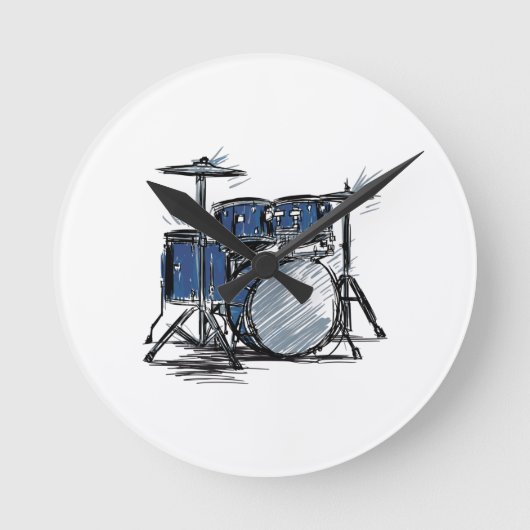 Drum Kit Sketch Music Runde Wanduhr (Vorderseite)