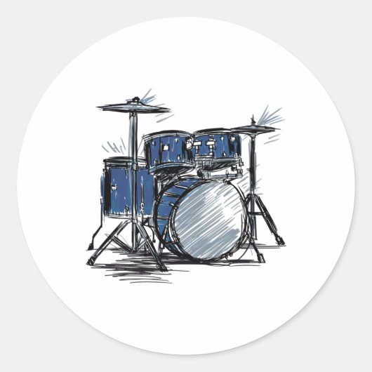 Drum Kit Sketch Music Runder Aufkleber (Vorderseite)