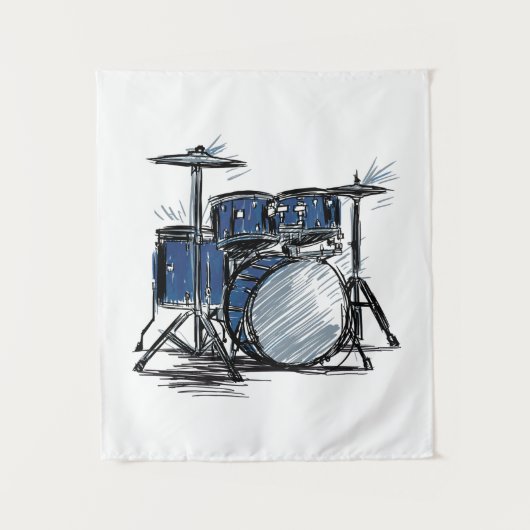 Drum Kit Sketch Music Wandteppich (Vorderseite)