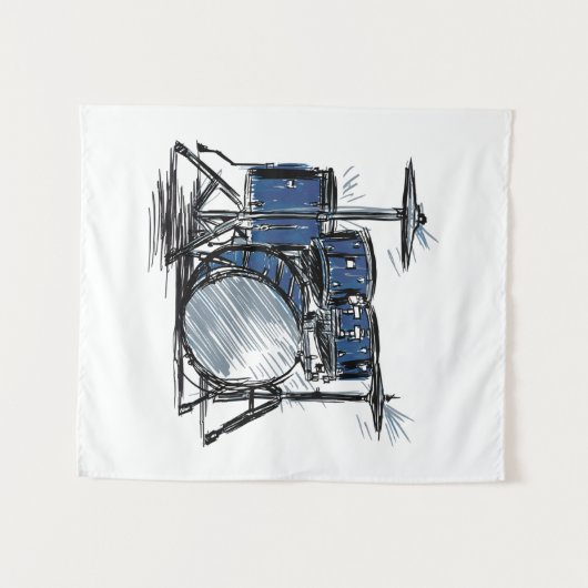 Drum Kit Sketch Music Wandteppich (Vorderseite (Horizontal))