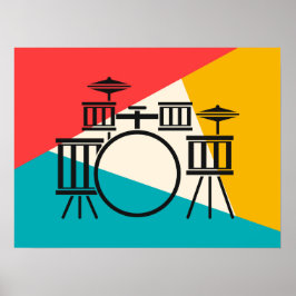 Drum Kit Tri Color - Türkis Coral Gold Poster