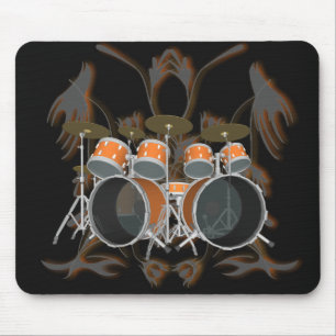 Drum Kit & Tribal Artwork (orange) - Mauspad