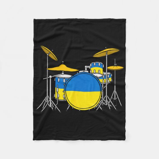 Drum Kit Ukrainian Flag Ukraine Drummer Musician  Fleecedecke (Vorderseite)