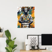 Drum mit ihren Vorfahren - Afrozentrische Frau mit Poster (Heimbüro)