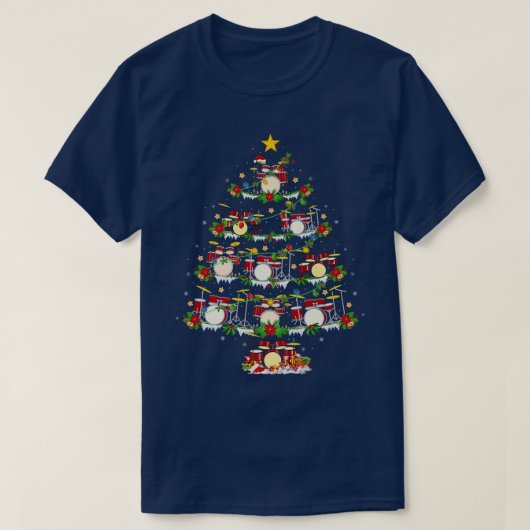 Drum Music Lover Xmas Lighting Drum Weihnachtsbaum T-Shirt (Design vorne)