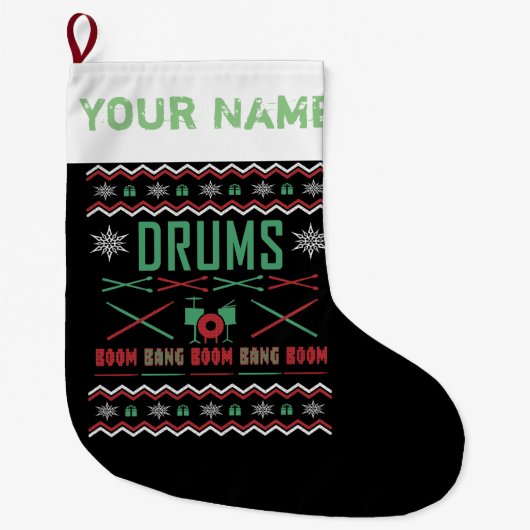 Drum Player Ugge Weihnachts-Sweater-Stil Großer Weihnachtsstrumpf (Vorderseite)