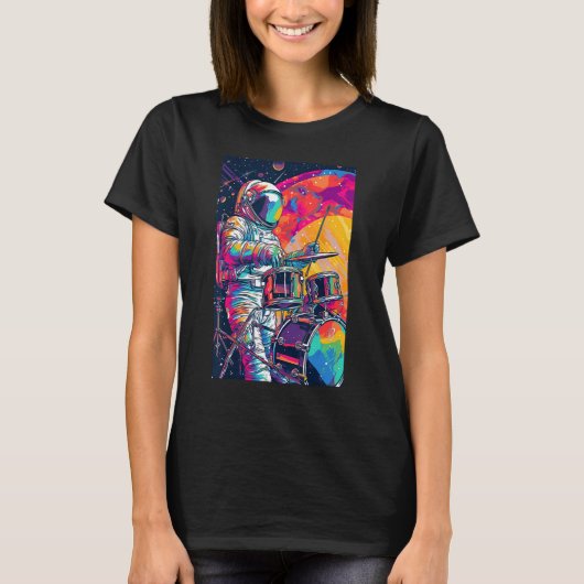 Drum Playing Astronaut Drummer Boy Space T-Shirt (Vorderseite)