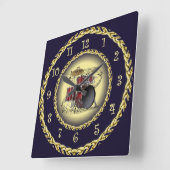 Drum Set 02 ~ Musical Scroll ~ Gold/Navy Blue ~ Quadratische Wanduhr (Winkel)