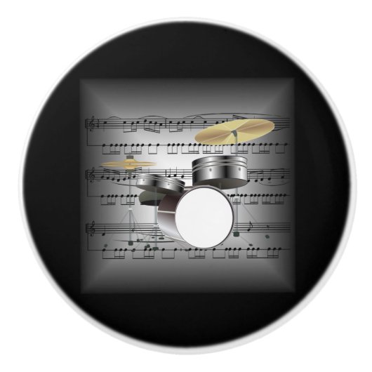 Drum Set ~ 3-D Sheet Music Pillow ~Grau/Black BG~ Keramikknauf (Vorderseite)