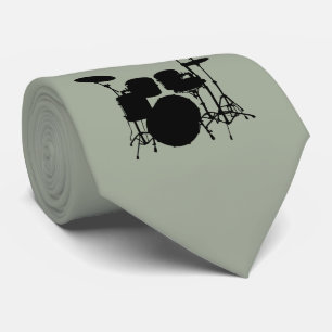 Drum Set Black Silhouette Necktie Krawatte