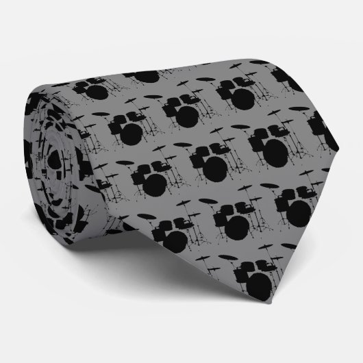 Drum Set Black Silhouette Pattern Necktie Krawatte (Gerollt)
